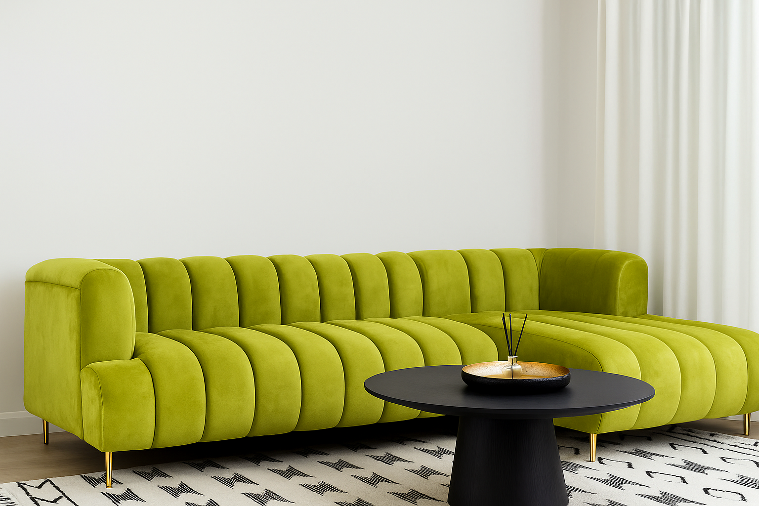 4 seater L Channel-Tufted Velvet Sectional