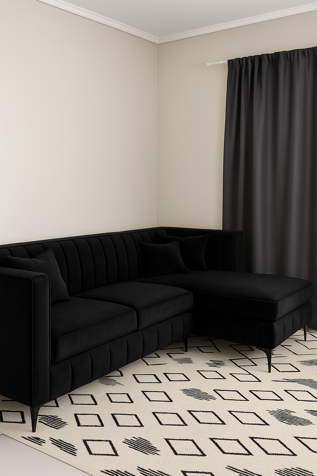 Modern 3 seater L Velvet Sectional with Channel Detailing