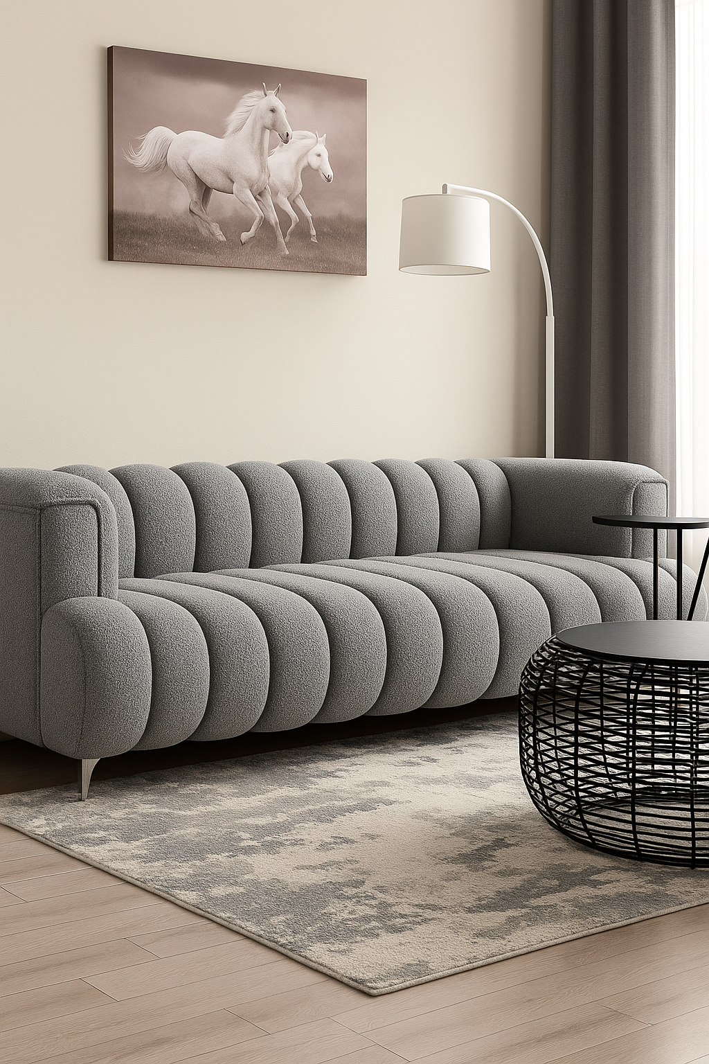 Bouclé  3 seater Jane Channel-Tufted Sofa