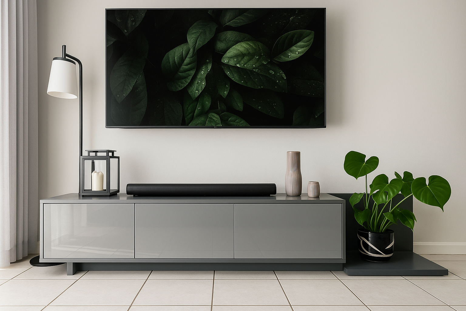 Modern Gloss HI-VEE TV Stand with Plant Display Extension
