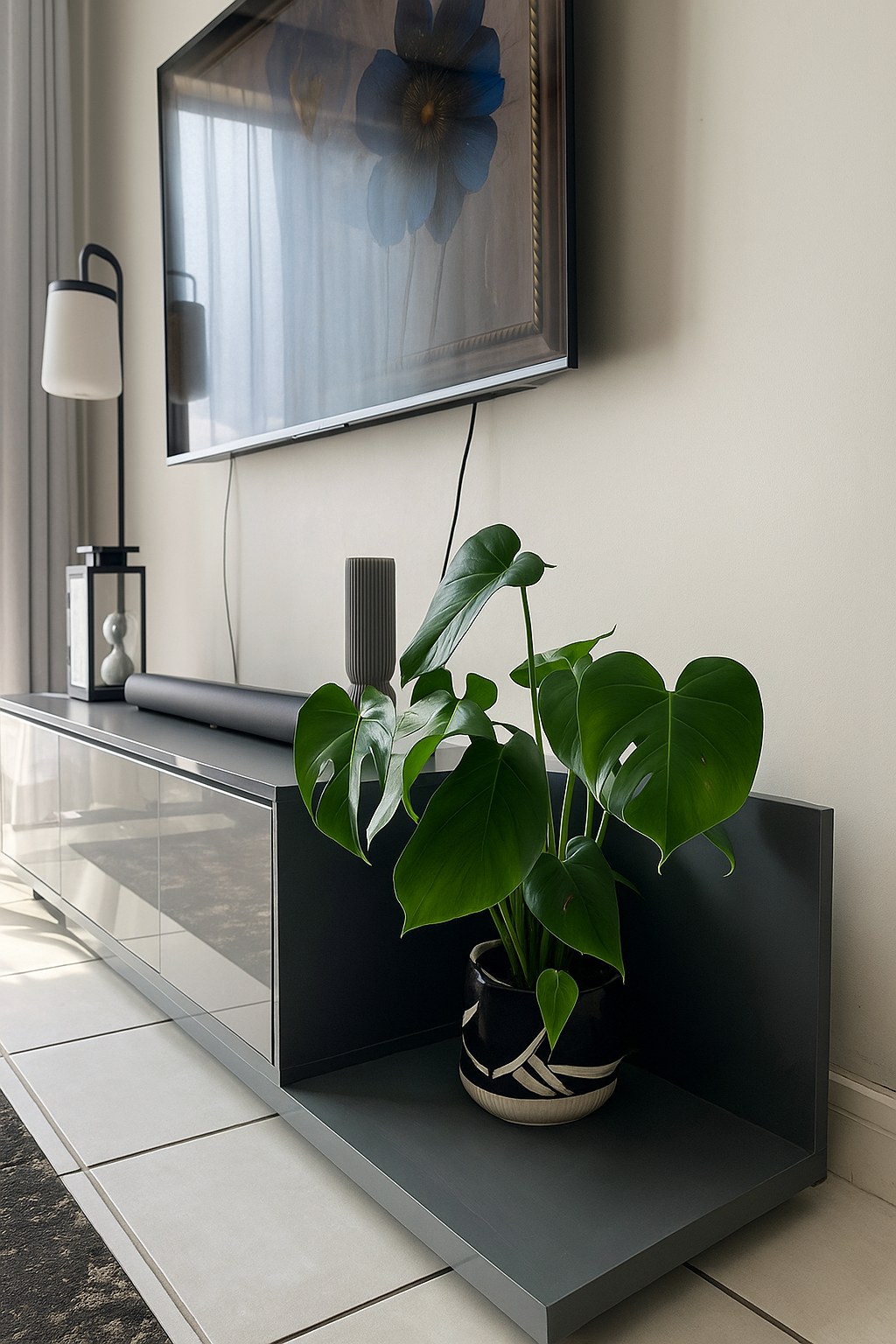 Modern Gloss HI-VEE TV Stand with Plant Display Extension