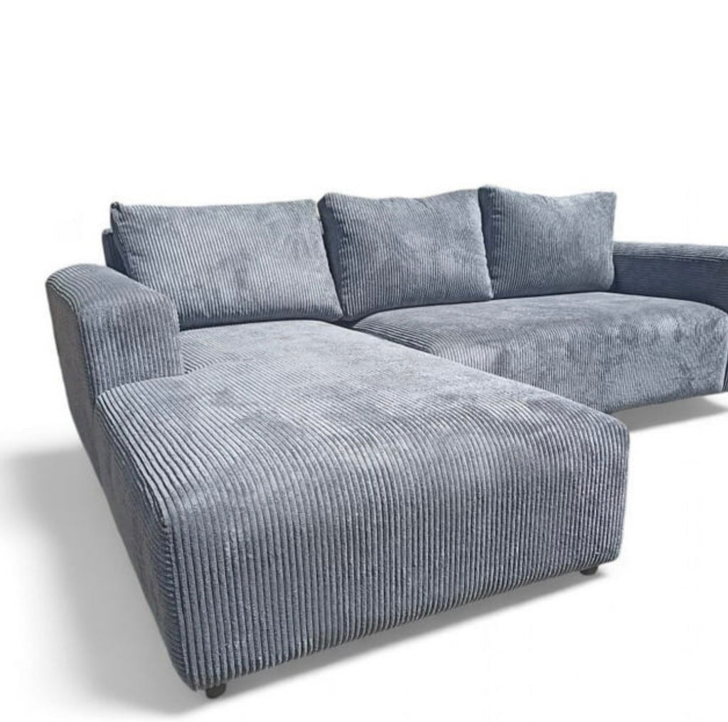 TACH LUXURE ANA101 Corduroy 3 Seater  Sofa (Finish Colour - Anataloia L Shape Couch – Corduroy -Grey