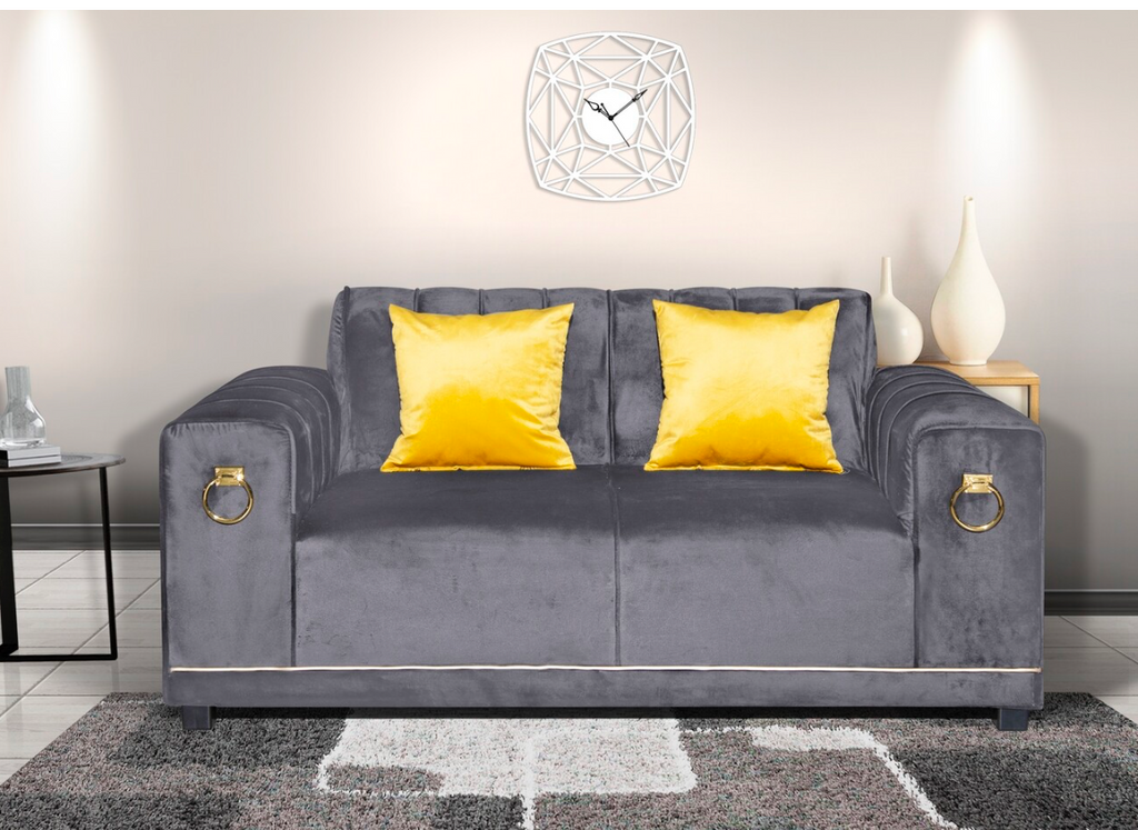 Luxury Black Velvet 2-Seater Sofa with Gold Ring Accents