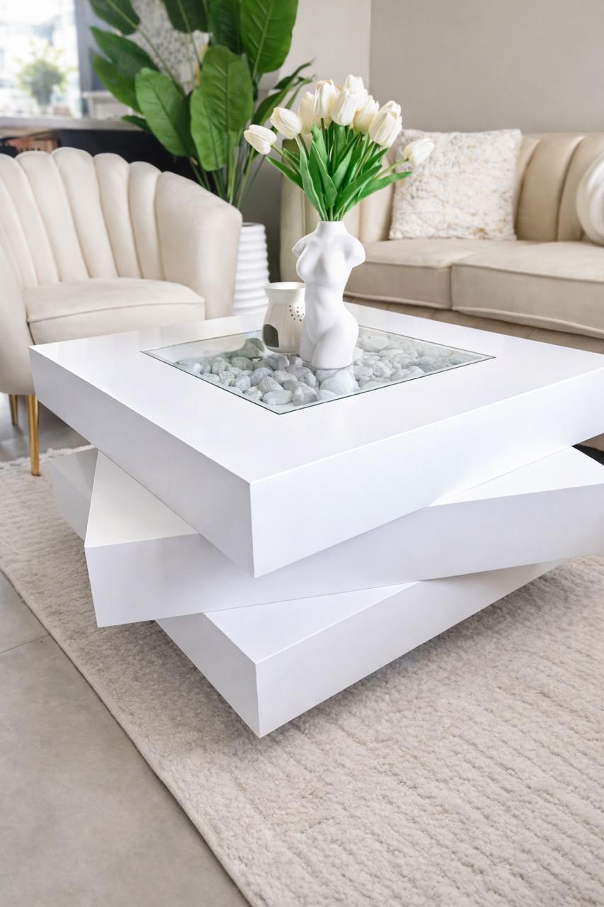 Modern Sculpted Glass-Top Coffee Table